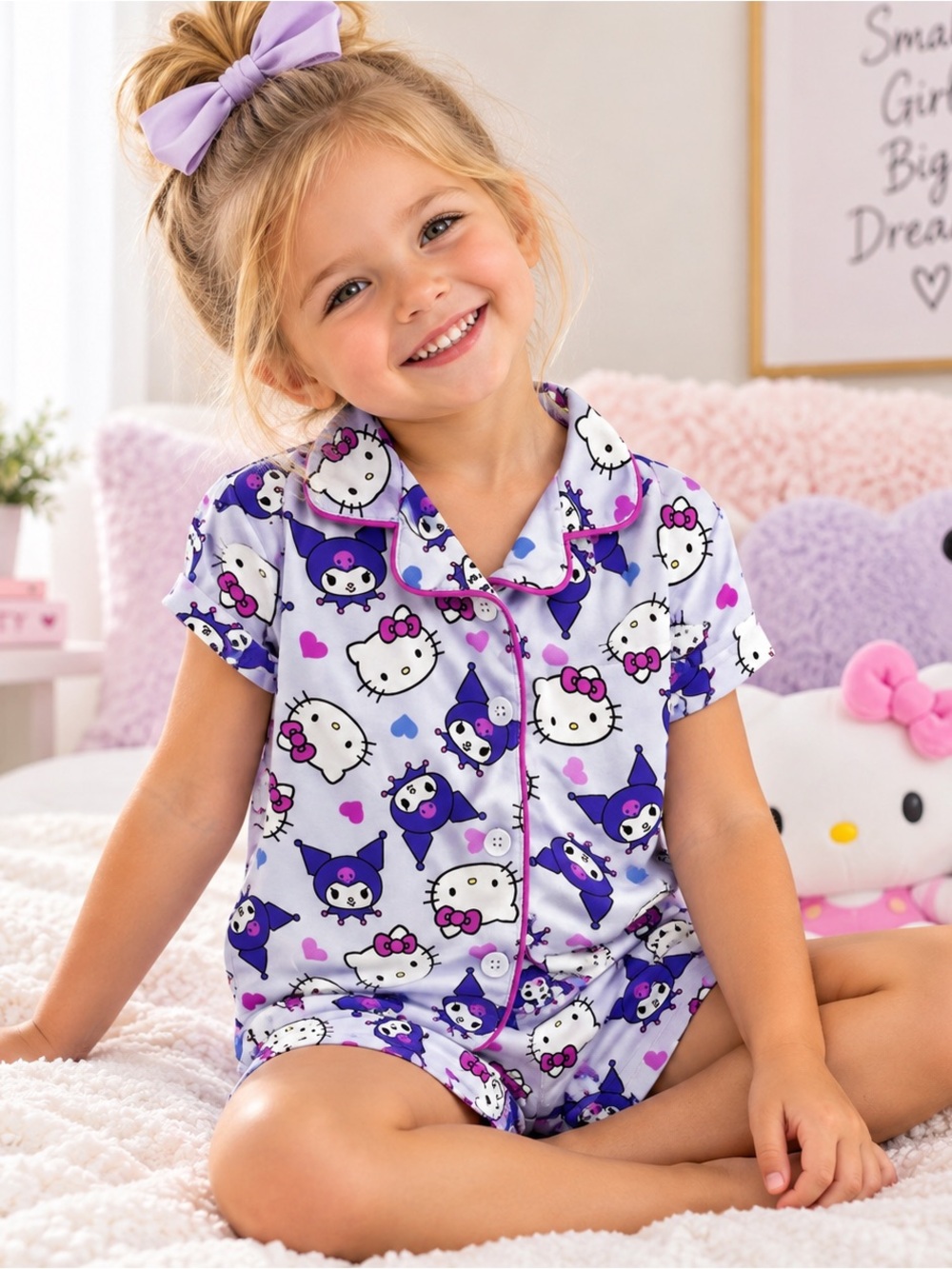 Sanrio Hello Kitty Kuromi Pajama Set Girls 2T Short Sleeve Shorts Kawaii